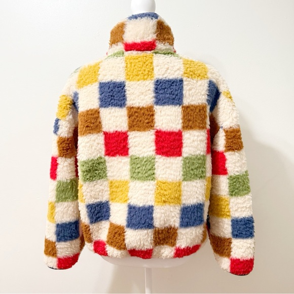 THE GREAT. EDDIE BAUER CHECKER PRINT PLUSH FLEECE 1/4 ZIP HIGH NECK SWEATER - Picture 4 of 9